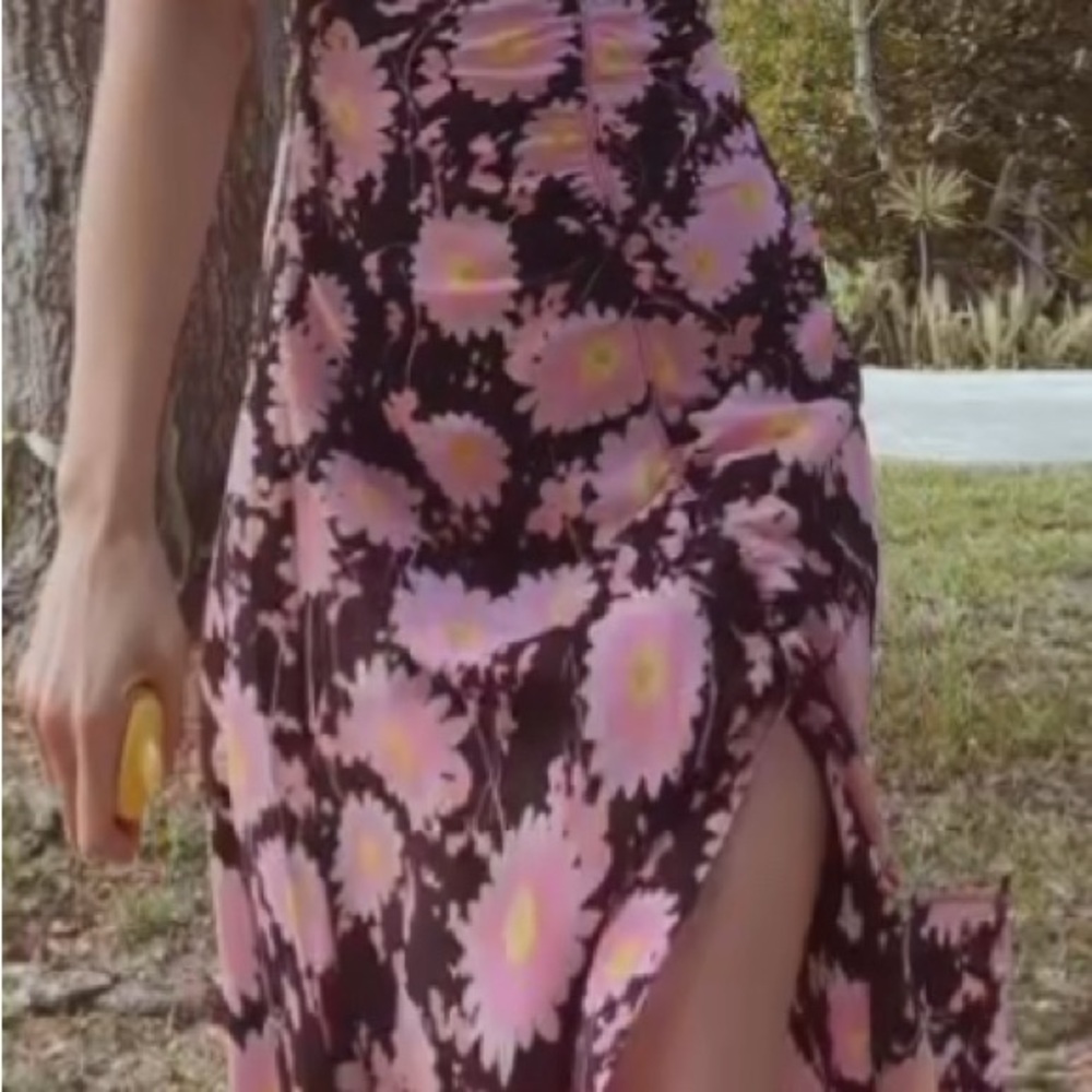 Saks Fifth Avenue Strapless Pink and Yellow Maxi Dress with Slit